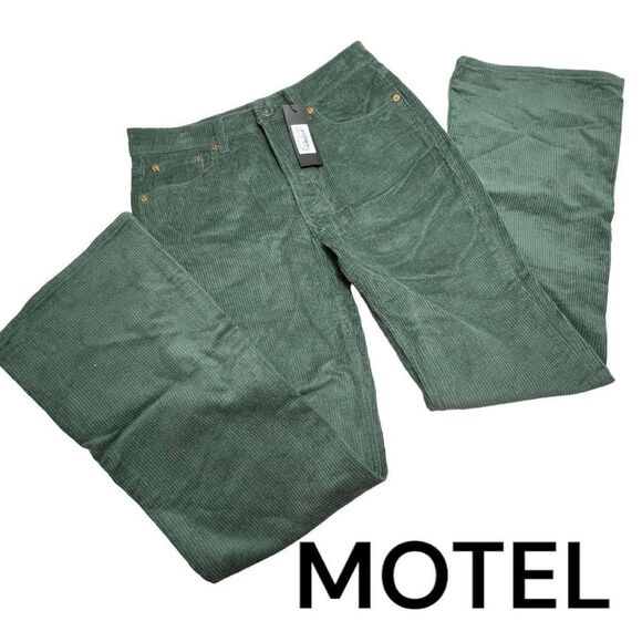Women’s MOTEL BOOTLEG JEANS IN CORD FOREST GREEN Corduroy sz M/33L 31” Inseam - Picture 5 of 10